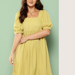 Killer Crinkled Puff Sleeve A-Line Dress-picture-41