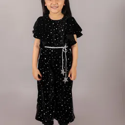 LIL DRAMA Girls Printed Culotte Jumpsuit With Cord Belt-Black-51