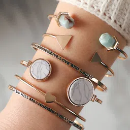 Jewels Galaxy Women 6 Gold-Toned & Blue Gold-Plated Cuff Bracelet-11