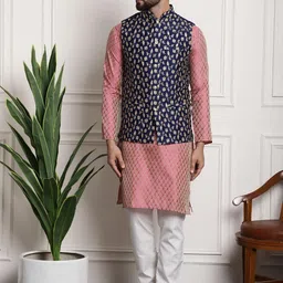 SOJANYA Men Pink Ethnic Motifs Kurta with Pyjamas & Nehru Jacket-33