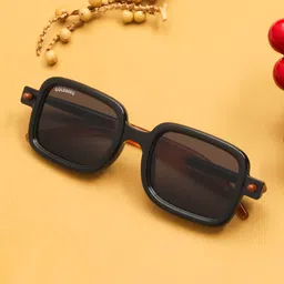 Gold Berg Black Lens & Brown Square Sunglasses with UV Protected Lens- GB-22037_C1-50