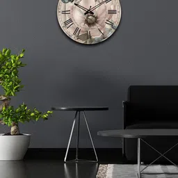 OLIVE TREE Beige & Blue Printed Wooden Contemporary Wall Clock-image-86