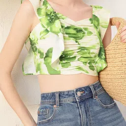 DressBerry Chic Charm Tie and Dye Flutter Sleeve Ruched Smocked Seersucker Crop Top-18