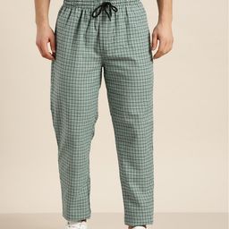 SOJANYA Men Green & White Pure Cotton Checked Track Pants-image-49
