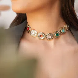 Binnis Wardrobe Gold Plated Kundan Studded Enamelled Necklace And Earrings-picture-36