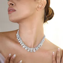 Rubans Rhodium-Plated Teardrop Crystal Stone Studded Necklace-42