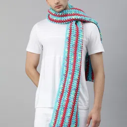 Magic Needles Unisex Blue & Red Self Design Knitted Scarf-image-90
