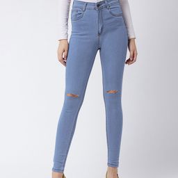 Miss Chase Women Blue Skinny Fit High-Rise Slash Knee Stretchable Jeans-picture-42
