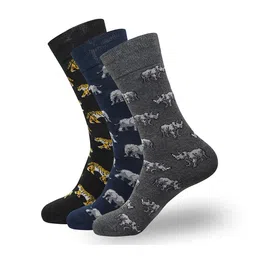 Balenzia Men Pack Of 3 Animal Printed Cotton Calf-Length Socks-52