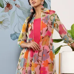 Inddus Women Solid A-Line Kurta With Trousers & With Jacket-picture-49