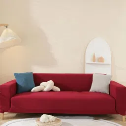 HOUSE OF QUIRK Maroon Fleece 5-Seater Stretchable Sofa Slipcover-image-57