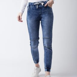 Miss Chase Women Blue Relaxed Fit Mid-Rise Clean Look Stretchable Jogger-image-70