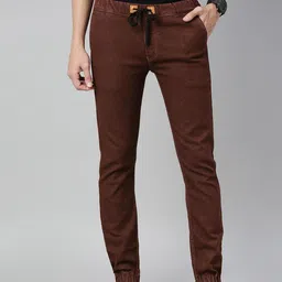 Urbano Fashion Men Brown Jogger Mid-Rise Clean Look Stretchable Jeans-picture-27