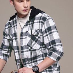 The Roadster Life Co. Relaxed Fit Hooded Checked Pure Cotton Casual Shirt-picture-35