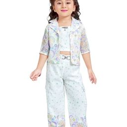 Be Kids Girls Printed Shoulder Straps Top With Trousers & Jacket-53