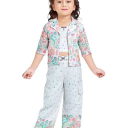 Be Kids Girls Printed Shoulder Straps Top With Trousers & Jacket-image-128