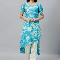 Ethnovog Women Blue  White Dyed Made To Measure Straight Kurta-image-34
