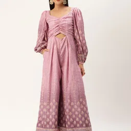 Ethnovog Printed Puff Sleeves Sweetheart Neck Culotte Ethnic Jumpsuit With Cut-Out Detail-image-21