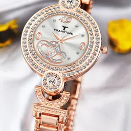 Franktime Women Brass Embellished Dial & Stainless Steel Bracelet Style Straps Analogue Watch FT-0015 R-19