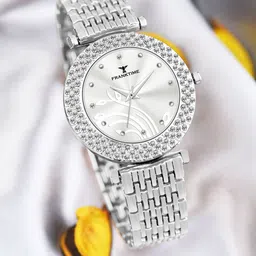 Franktime Women Brass Embellished Dial & Stainless Steel Bracelet Style Straps Analogue Watch FT-0016 S-image-90