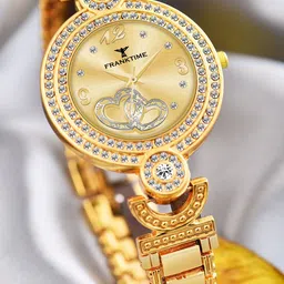 Franktime Women Brass Embellished Dial & Stainless Steel Bracelet Style Straps Analogue Watch FT-0015 G-37