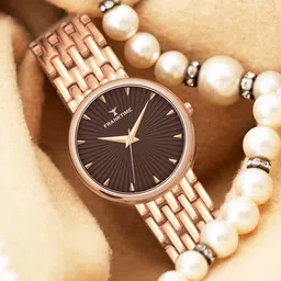 Franktime Women Brass Embellished Dial & Stainless Steel Bracelet Style Straps Analogue Watch FT-0039 BRL-18