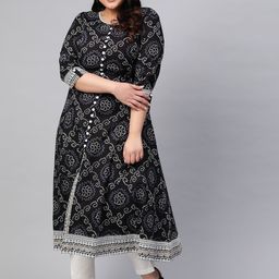 YASH GALLERY Plus Size Women Black & White Bandhani Print A-Line Kurta-picture-42