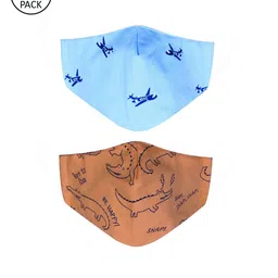 VEA Kids Pack of 2 Orange & Blue Printed Cotton 5 Layered Face Mask-12