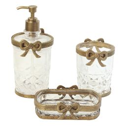 Decor de Maison Gold Toned 3 Pcs Textured Glass Core Bath Accessories Set-image-5