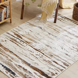 Home Centre Zephyr Chelsia Beige & Brown Abstract Printed Rectangular Woven Carpet image 2