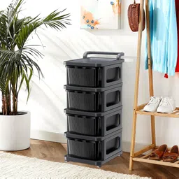 Kuber Industries Grey & Black 4 Layer Modular Cabinet Plastic Storage Drawer with Wheels image 3