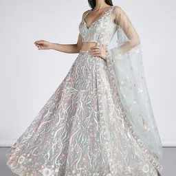 panchhi Embroidered Sequinned Semi-Stitched Lehenga & Unstitched Blouse With Dupatta-picture-49
