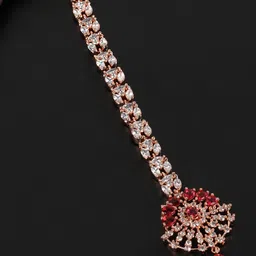 JEWELS GEHNA Magenta Rose Gold-Plated CZ Stone-Studded Handcrafted Maang Tika-9
