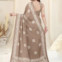 KALINI Batik Poly Chiffon Block Print Saree With Blouse Piece image 4