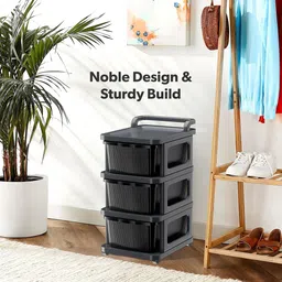 Kuber Industries Grey & Black 3 Layer Modular Cabinet Plastic Storage Drawer With Wheel image 5