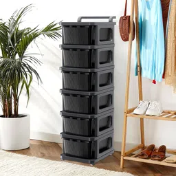 Kuber Industries Grey & Black 6 Layer Modular Cabinet Plastic Storage Drawer with Wheel image 4