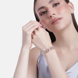 Estele Women Brass Cubic Zirconia Rose Gold-Plated Cuff Bracelet-image-11