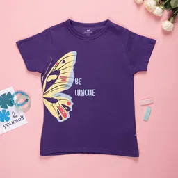Purple United Kids Girls Placement Graphic Printed Round Neck T-shirt-image-18