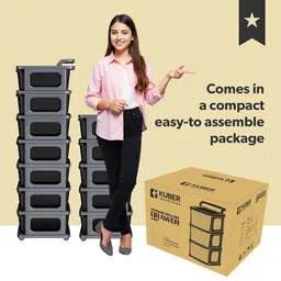Kuber Industries Grey & Black 7 Layer Modular Cabinet Plastic Storage Drawer With Wheel image 4