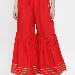nypa Women Flared Red Viscose Rayon Trousers-picture-21