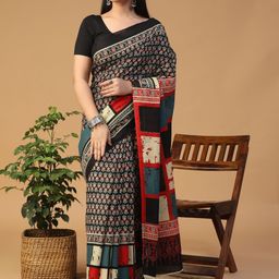 BALOOBI Floral Ready to Wear Block Print Saree-12