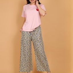 Mytrendzs Women Cream & Blue Floral Printed Cotton Palazzo with One Side Pocket-image-40