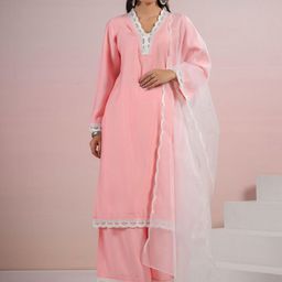 Coordnord V-Neck Regular Straight Kurta with Palazzos & Dupatta-image-59