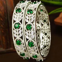 sga fashion SGA FASHIO Set Of 2 Silver-Plated AD Studded Bangles image 3