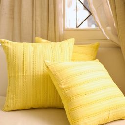 SLEEPY THREADS Yellow 3 Piece Striped Square Cushion Covers-image-6