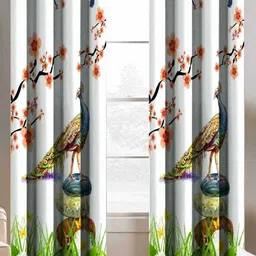 Aura White & Green 2 Pieces Floral Printed Floral Window Curtain-picture-48