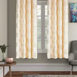 RRC Cream-Coloured 2 Pieces Velvet Floral Room Darkening Windows Curtains-6