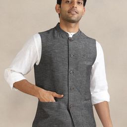 Fabindia Men Woven Design Pure Cotton Slim-Fit Nehru Jacket-picture-20