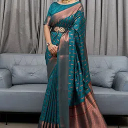 HERE&NOW Woven Design Zari Pure Silk Banarasi Saree-picture-52