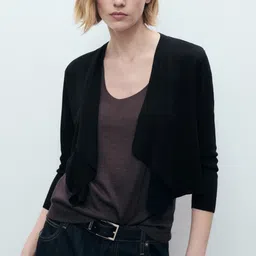 MANGO Collarless Front-Open Asymmetric Crop Sweater-44